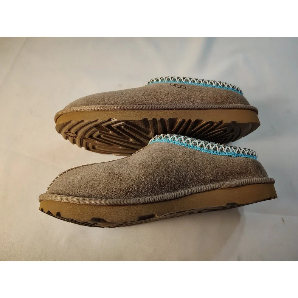 UGG Kids Tasman Chestnut Suede Slip On Slippers Blue Braid Embroidery Shoes 5